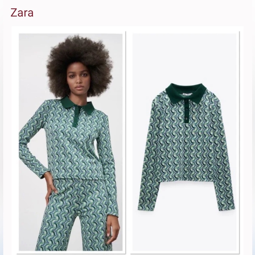 Zara Jacquard Funky 70s Print Collared Polo ✨